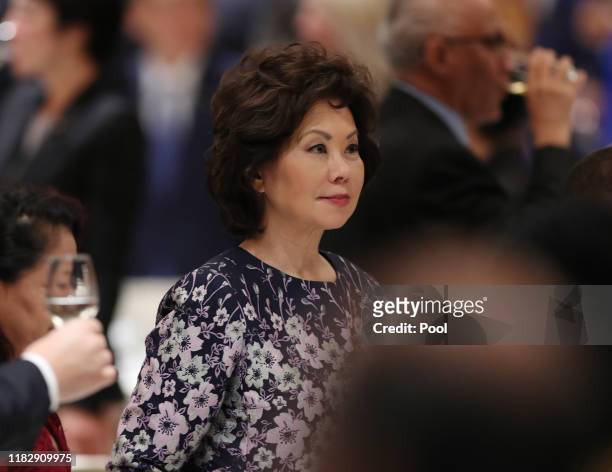 Transportation Secretary Elaine Chao attends the banquet hosted by the Prime Minister of Japan Shinzo Abe and his spouse on October 23, 2019 in...