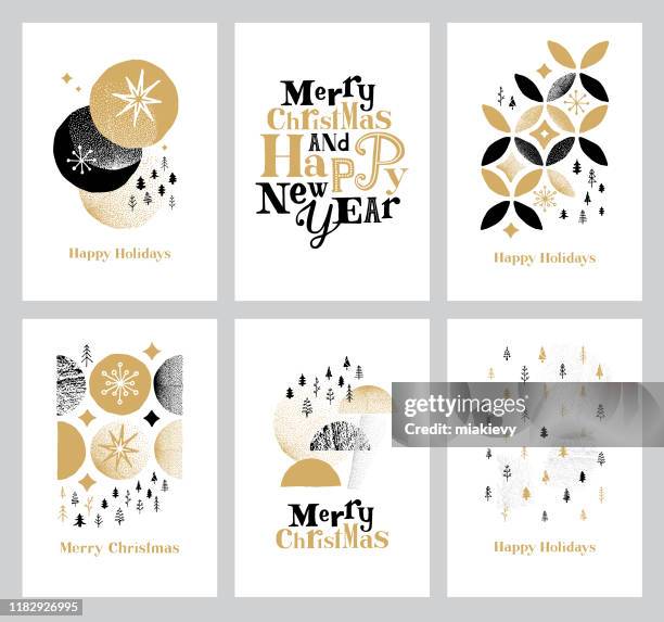 happy holidays cards collection - gold font stock illustrations