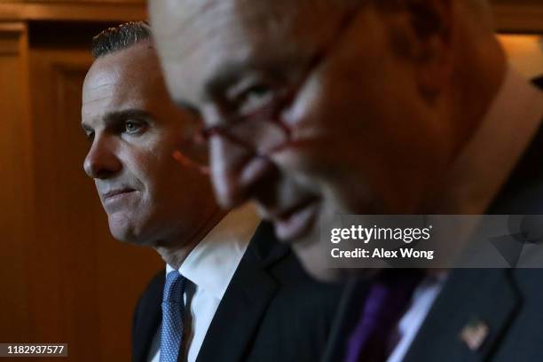 Brett McGurk, former Special Presidential Envoy for the Global Coalition to Counter ISIL , walks with U.S. Senate Minority Leader Sen. Chuck Schumer...
