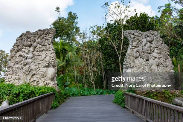 entrance in ubud monkey forest sanctuary - ubud monkey forest stock pictures, royalty-free photos & images