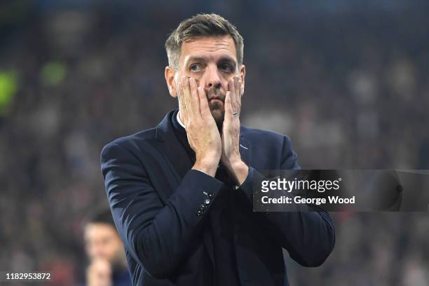 Jonathan Woodgate, manager of Middlesbrough reacts during the Sky Bet Championship match between Huddersfield Town and Middlesbrough at John Smith's...