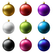 Realistic Christmas Holiday Balls isolated on a white background. Matted glass.