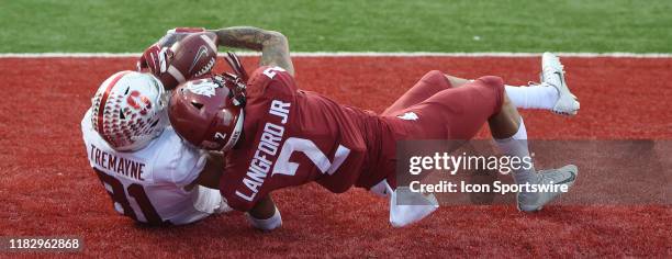 Cornerback Derrick Langford breaks up this pass to Stanford wide receiver Brycen Tremayne in the end zone during the game between the Stanford...