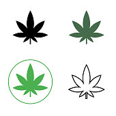 Cannabis, marijuana leaf line icon. Set of cannabis icons. Vector
