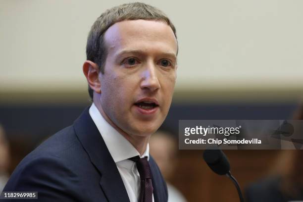 Facebook co-founder and CEO Mark Zuckerberg testifies before the House Financial Services Committee in the Rayburn House Office Building on Capitol...