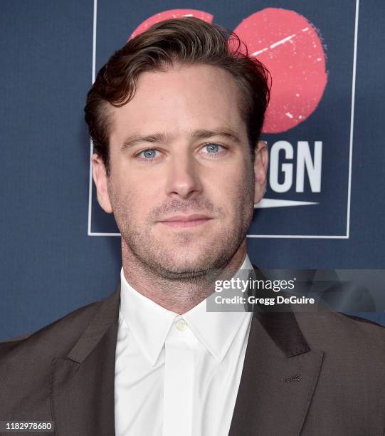 Armie Hammer arrives at the Go Campaign's 13th Annual Go Gala at NeueHouse Hollywood on November 16, 2019 in Los Angeles, California.