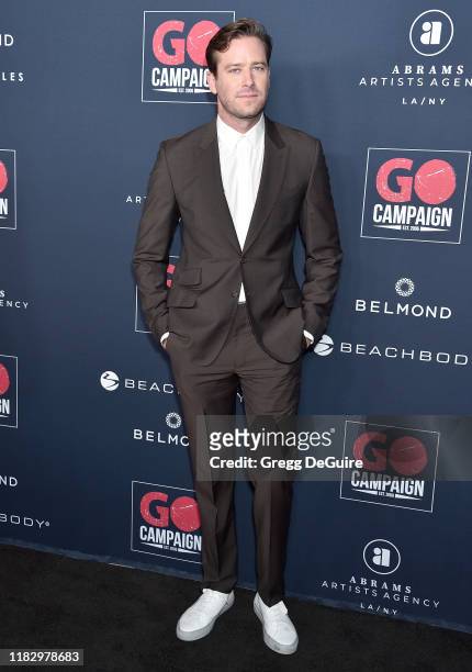 Armie Hammer arrives at the Go Campaign's 13th Annual Go Gala at NeueHouse Hollywood on November 16, 2019 in Los Angeles, California.
