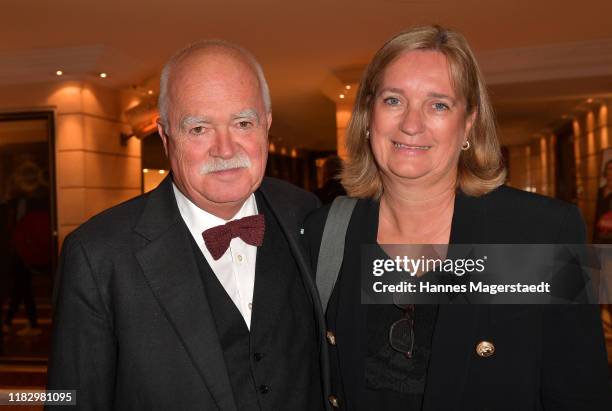 Peter Gauweiler and his wife Eva Gauweiler at the opening of the "Palais Keller" at Hotel Bayerischer Hof on October 23, 2019 in Munich, Germany.