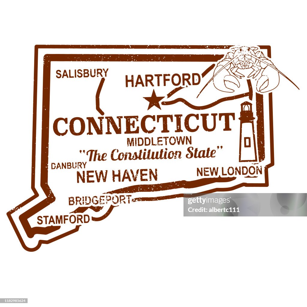 Connecticut retro travel stamp