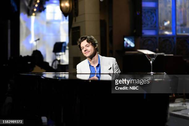 Harry Styles" Episode 1773 -- Pictured: Host Harry Styles during the monologue on Saturday, November 16, 2019 --