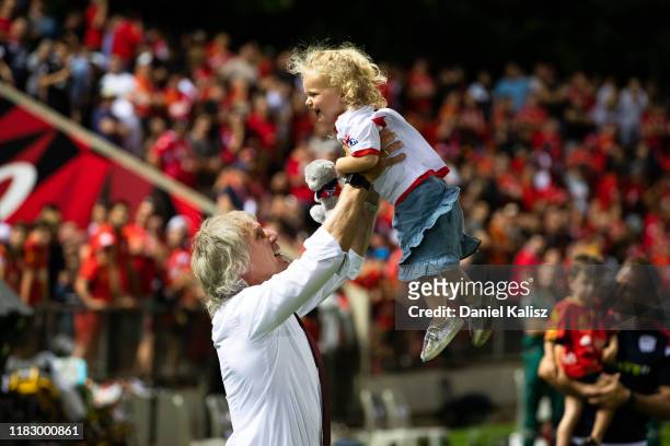 United head coach Gertjan Verbeek celebrates during the FFA Cup Final between Adelaide United and Melbourne City at Coopers Stadium on October 23,...