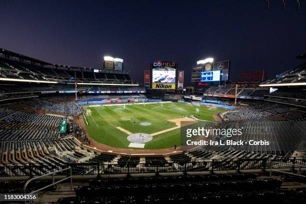 Wide shot of Citi Field with the pitch in the center before the 2019 MLS Cup Major League Soccer Eastern Conference Semifinal match between New York...