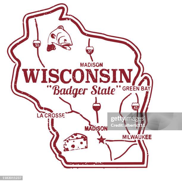 bildbanksillustrationer, clip art samt tecknat material och ikoner med retro wisconsin resestämpel - wisconsin