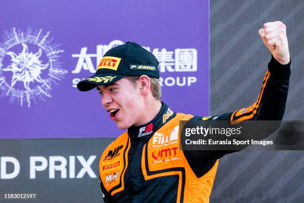 Motorsport driver Richard Verschoor of Netherlands celebrates after winning the formula 3 Macau Grand Prix - FIA F3 world cup on day four of the 66th...