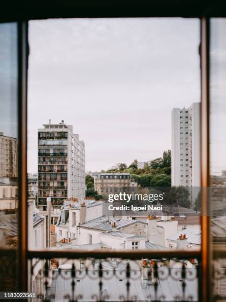 paris cityscape from window - paris balcony stock pictures, royalty-free photos & images