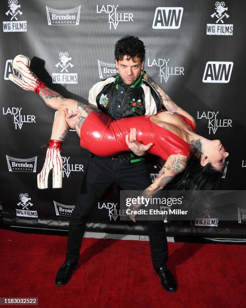 Adult film actor Small Hands picks up his wife, adult film actress/director Joanna Angel, as they attend the world premiere of the film...