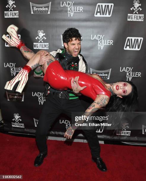 Adult film actor Small Hands picks up his wife, adult film actress/director Joanna Angel, as they attend the world premiere of the film...