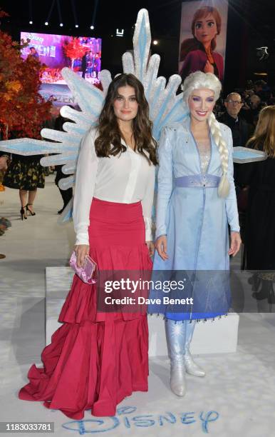 Idina Menzel and Elsa attend the European Premiere of "Frozen 2" at the BFI Southbank on November 17, 2019 in London, England.