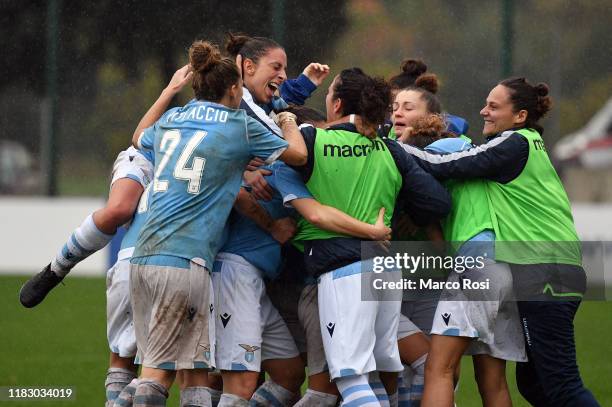 Margot Gambarotta of SS Lazio women celebrates after scoring the first goal with his team mates during the Serie B match between Lazio Women and Roma...