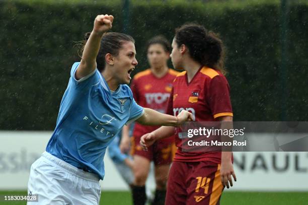 Margot Gambarotta of SS Lazio women celebrates after scoring the first goal during the Serie B match between Lazio Women and Roma Calcio Women at the...