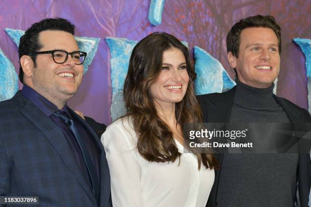Josh Gad, Idina Menzel and Jonathan Groff attend the European Premiere of "Frozen 2" at the BFI Southbank on November 17, 2019 in London, England.