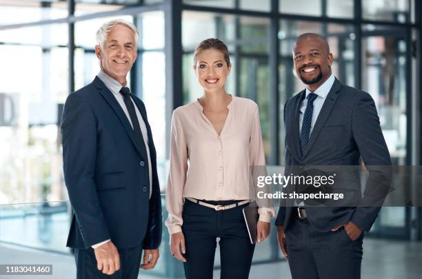 all good businesses run on teamwork - three people portrait stock pictures, royalty-free photos & images