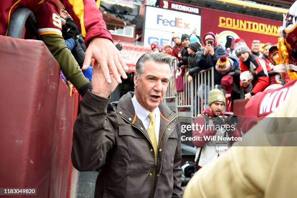 Team president Bruce Allen of the Washington Redskins walks on the field prior to the game against the New York Jets at FedExField on November 17,...