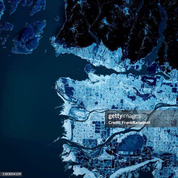 vancouver city 3d render blue top view sep 2019 - vancouver port stock pictures, royalty-free photos & images