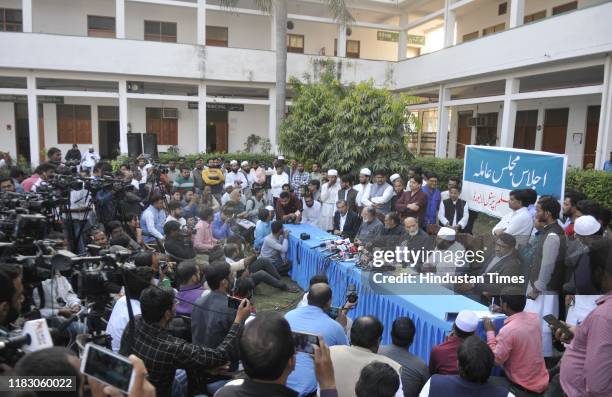 All India Muslim Personal Law Board secretary Zafaryab Jilani addresses a press conference on November 17, 2019 in Lucknow, India. AIMPLB will file...