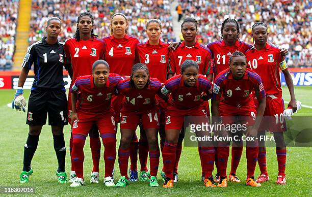 Players of Equatorial Guinea pose prior to the FIFA Women's World Cup 2011 Group D match between Equatorial Guinea v Brazil at FIFA World Cup Stadium...
