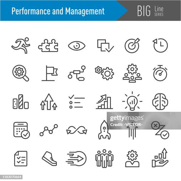 performance and management icons - big line series - dedication stock illustrations