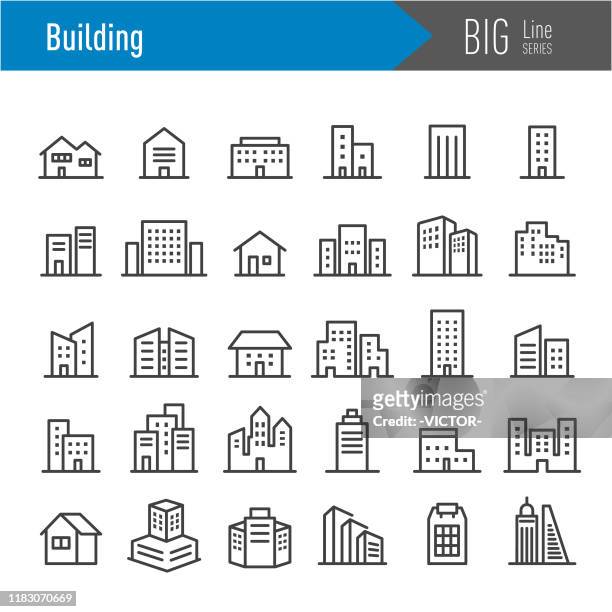illustrazioni stock, clip art, cartoni animati e icone di tendenza di icone degli edifici - serie big line - grattacielo