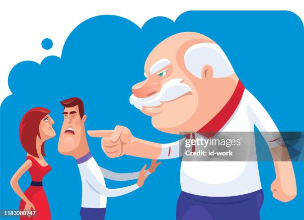 stockillustraties, clipart, cartoons en iconen met senior man conflicterend met paar - kwaad