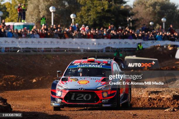 Dani Sordo and Carlos del Barrio of Hyundai Motorsport during the shakedown of the Rally Racc Catalunya on October 24, 2019 in Salou, Spain.