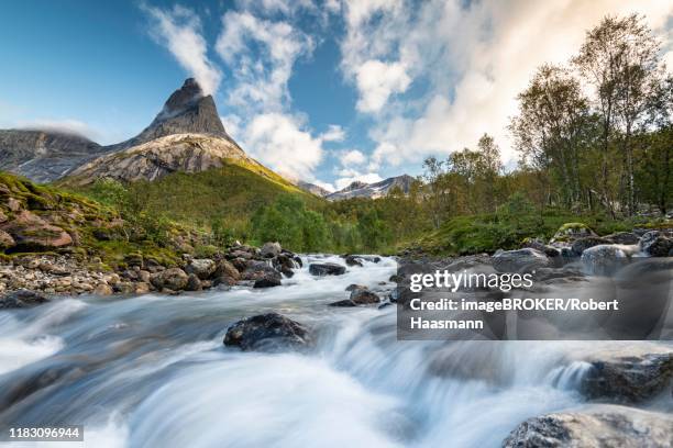 stetind, norwegian national mountain, in front torrent, tysfjord, ofoten, nordland, norway - stetind stock pictures, royalty-free photos & images