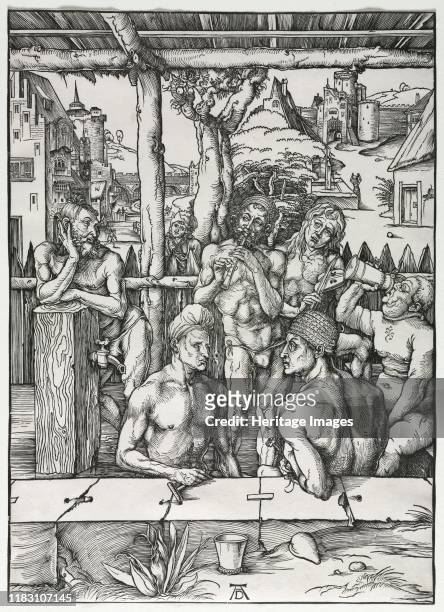 The Men's Bath House, circa 1496-1497. The Men?s Bath House could be a simple genre scene or be interpreted as an allegory. The bathers could...