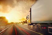 Lorry Traffic Transport on motorway in motion