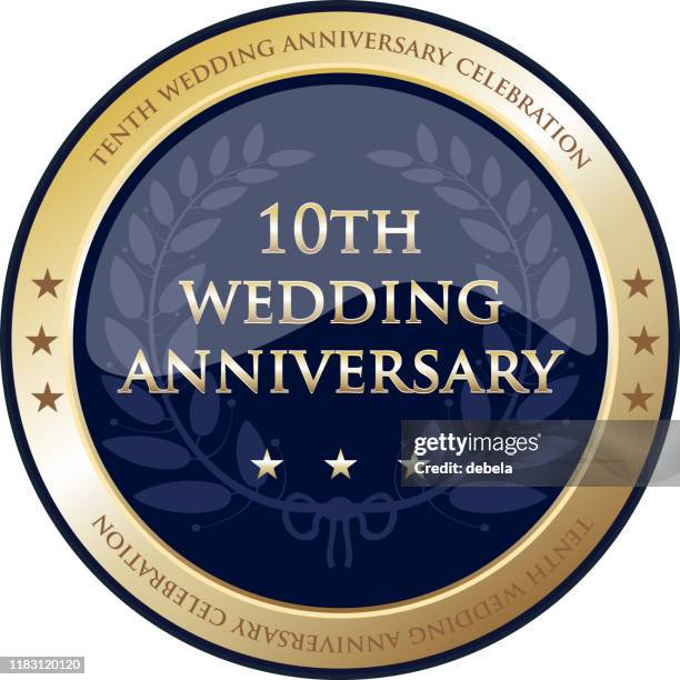 tenth wedding anniversary celebration gold award - 10 year anniversary gold stock illustrations