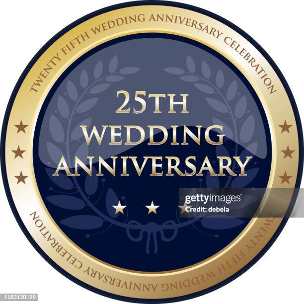 ilustraciones, imágenes clip art, dibujos animados e iconos de stock de vigésimo quinto aniversario de boda celebración premio de oro - 25° aniversario de boda
