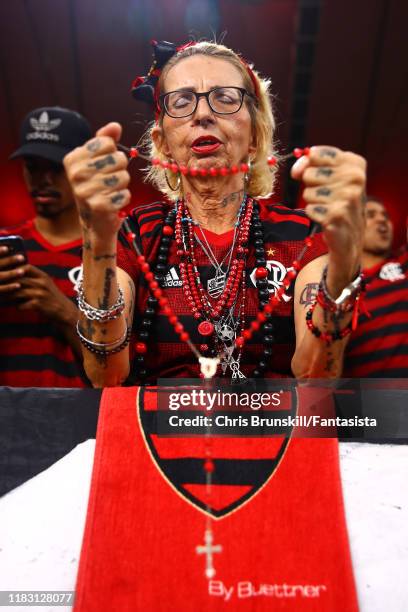 Flamengo fan looks on during the Copa CONMEBOL Libertadores 2019 Semi-Final 2 match between Flamengo and Gremio at Maracana Stadium on October 23,...