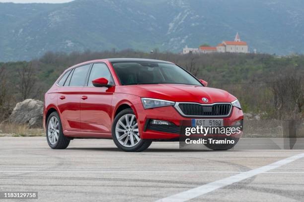 skoda scala on a parking - skoda auto stock pictures, royalty-free photos & images