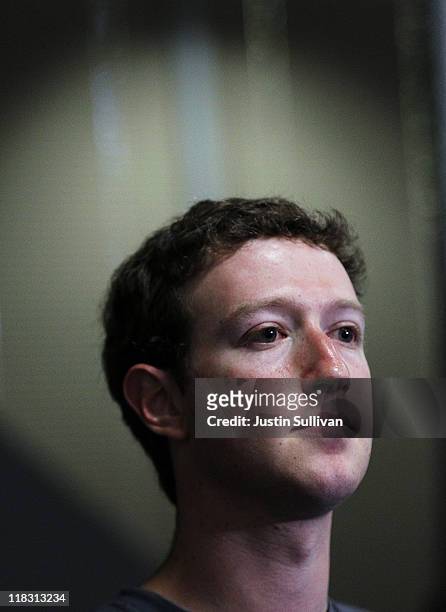 Facebook CEO Mark Zuckerberg speaks during a news conference at Facebook headquarters July 6, 2011 in Palo Alto, California. Zuckerberg announced new...