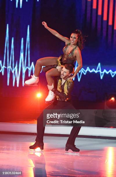 Sarah Lombardi, Joti Polizoakis during the 2nd SAT.1 Live TV show 'Dancing on Ice' at MMC TV Studios on November 17, 2019 in Cologne, Germany.