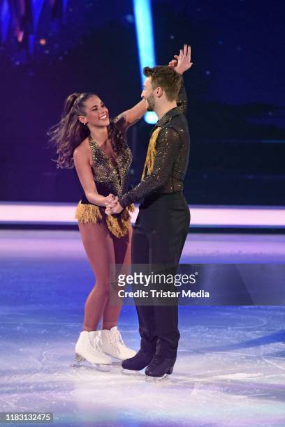 Sarah Lombardi, Joti Polizoakis during the 2nd SAT.1 Live TV show 'Dancing on Ice' at MMC TV Studios on November 17, 2019 in Cologne, Germany.