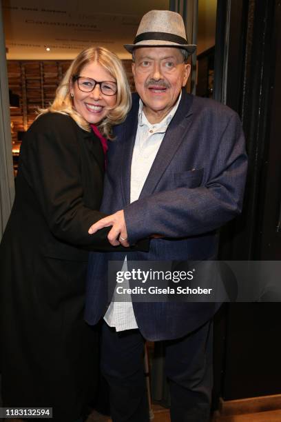 Joseph Hannesschlaeger and his wife Bettina Geyer during the premiere of the film "Schmucklos" at Rio Filmpalast on November 17, 2019 in Munich,...