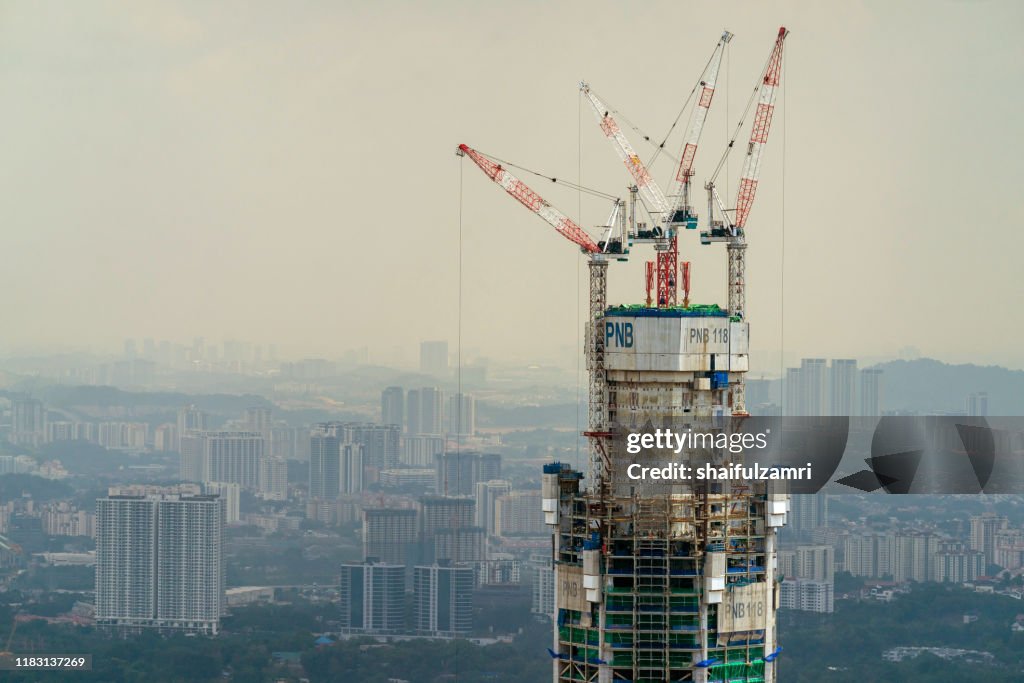 Menara PNB 118 under construction in Kuala Lumpur, Malaysia.