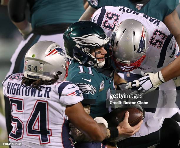 New England Patriots' Kyle Van Noy and Dont'a Hightower combine to sack Eagles quarterback Carson Wentz . The New England Patriots visit the...