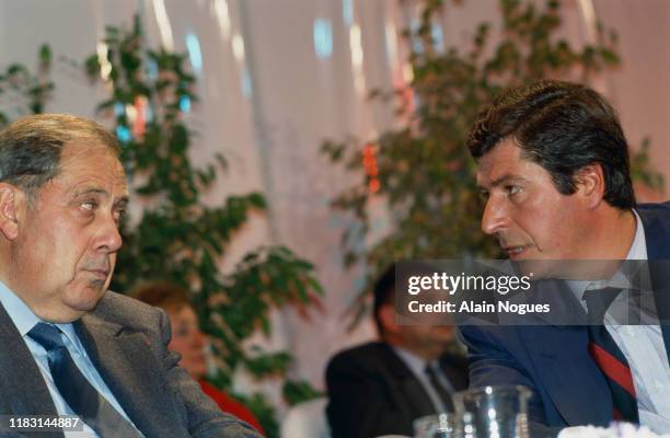 French politicians Charles Pasqua and Patrick Balkany, during the "no" campaign for UE, 8th september 1992