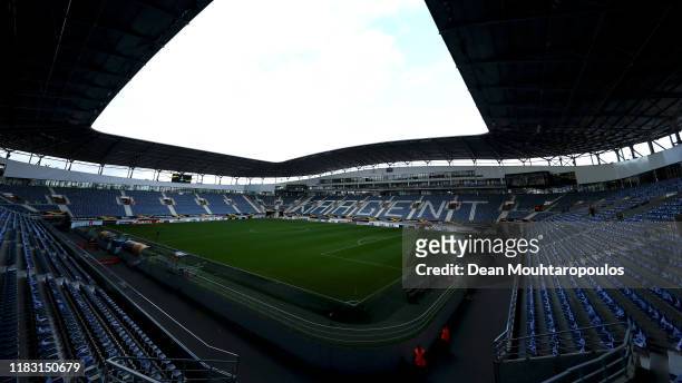 General view inside the stadium prior to the UEFA Europa League group I match between KAA Gent and VfL Wolfsburg at Ghelamco Arena on October 24,...