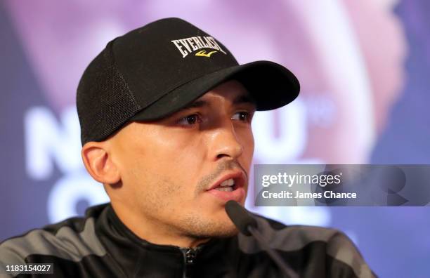 Lee Selby speaks to the media during a press conference ahead of the Lightweight fight between Lee Selby and Ricky Burns at Canary Riverside Plaza...